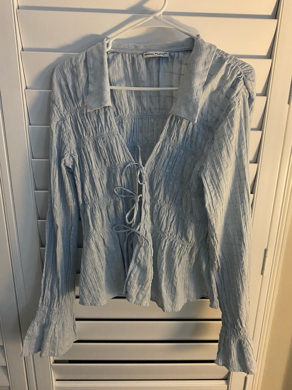 Bershka Light Blue Tie-Front Shirt Women's Top
